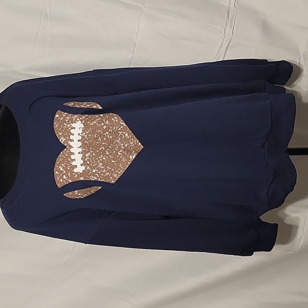 Navy Blue Sweatshirt with Brown Football Heart Design